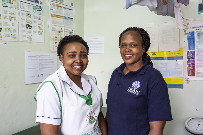 Nurse Florence Joel (left) and Head Nurse Beth Wachira at Mathare North Health Center in Kenya.