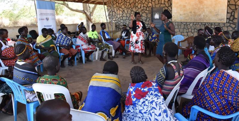 RHITES-E staff facilitates a group dialogue in Kotido Karamoja. RHITES-E focuses on young women and girls to ensure they receive appropriate health services.