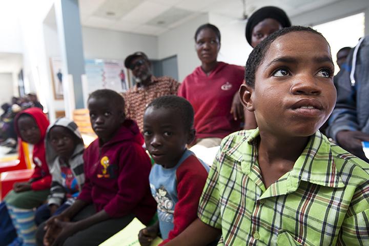 Waiting room at Shanamutango HIV clinic, Onandjokwe Hospital, Namibia. Photo by Trevor Snapp for IntraHealth International.