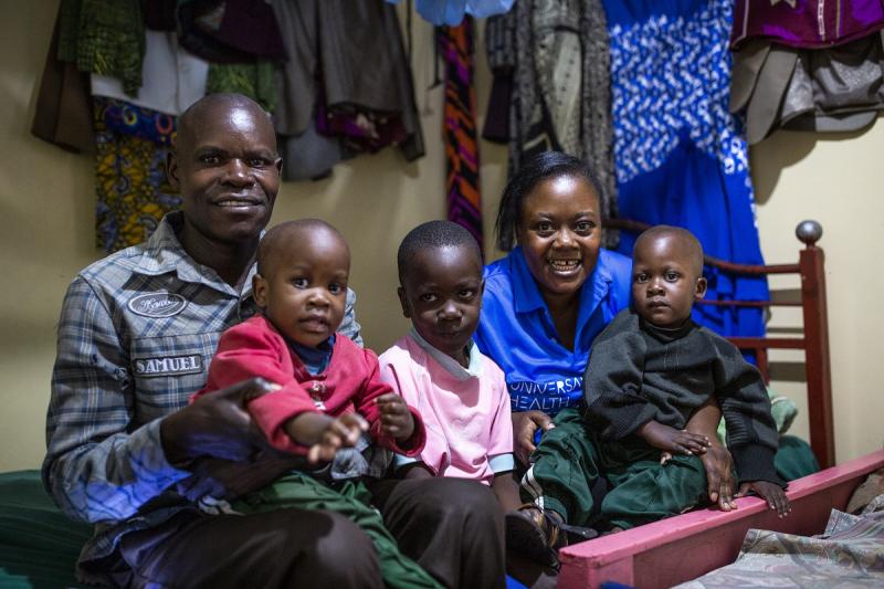 Margaret Odera with her husband and three sons. ”Since the start of the COVID-19 pandemic, keeping myself and my family safe is a big concern for me,” Margaret says. Photo by Patrick Meinhardt for IntraHealth International.