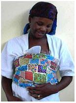 Mother and baby demonstrating an aspect of kangaroo mother care.